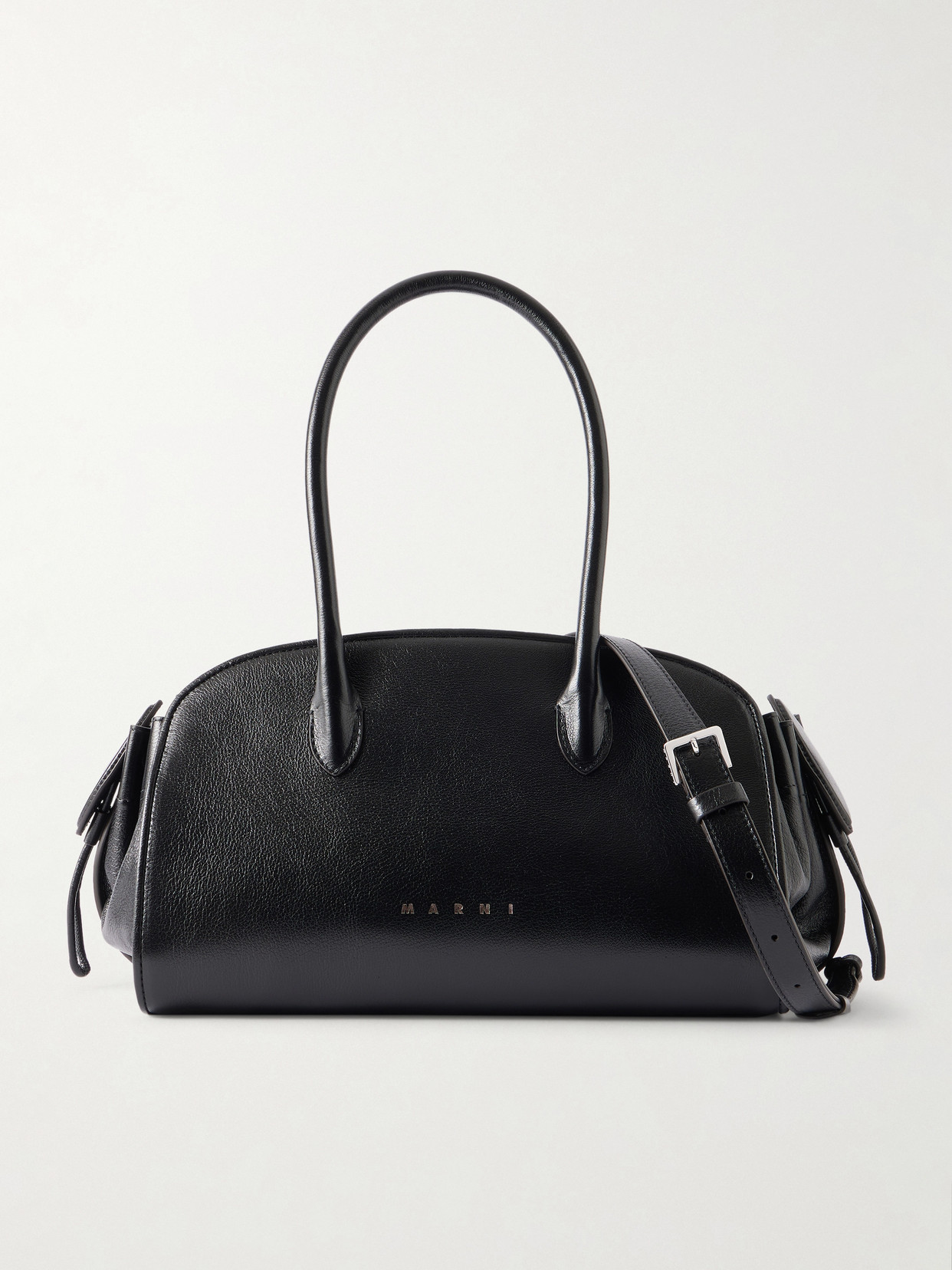 Marni Tulipea Textured-leather Shoulder Bag In Black