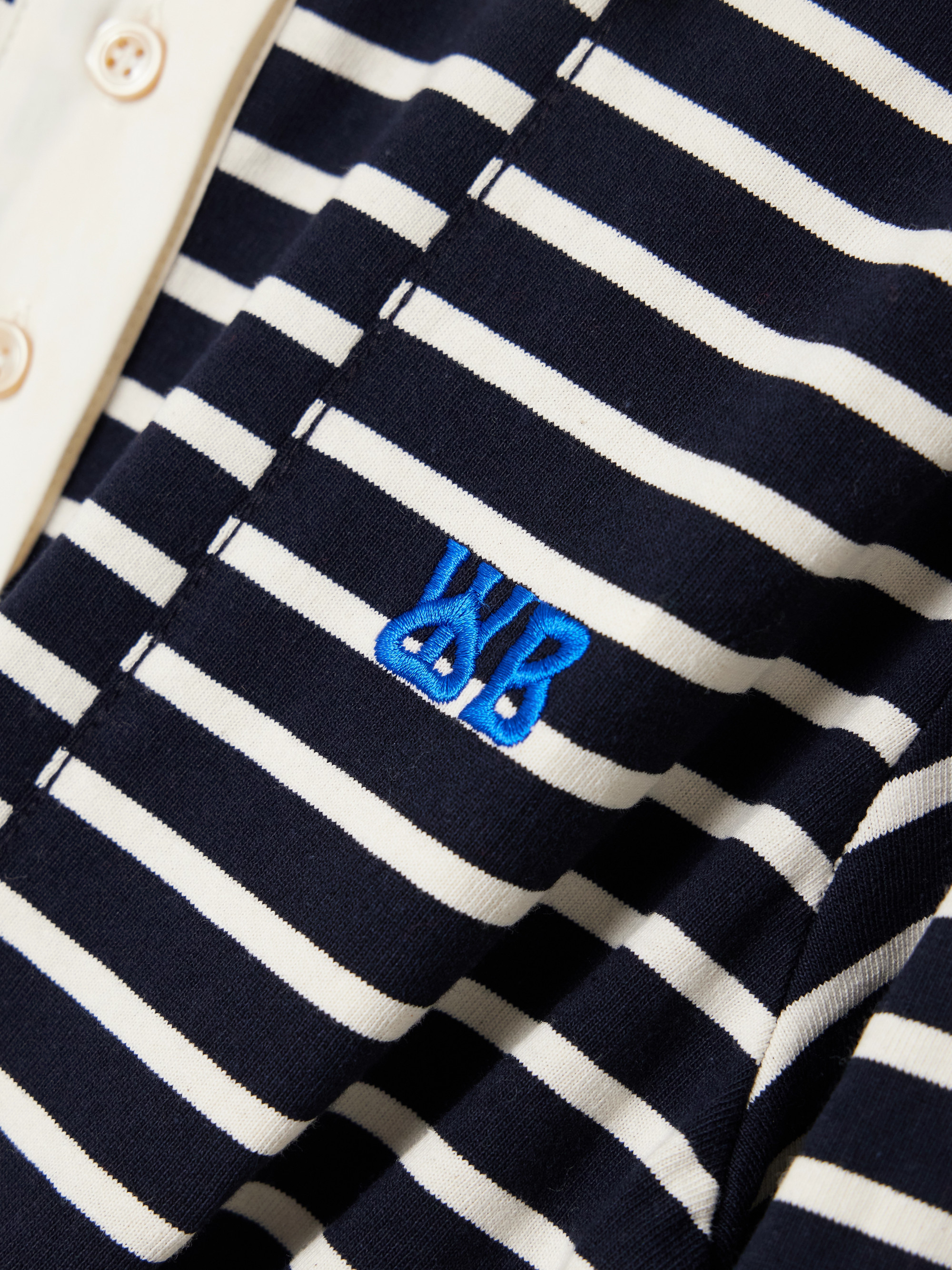 Wales Bonner Reflect embroidered stretch cotton poplin-trimmed striped cotton-jersey polo shirt thumbnail