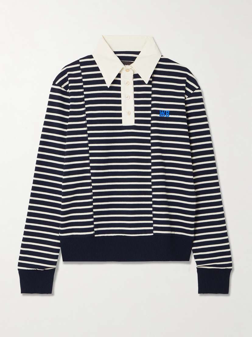 Wales Bonner Reflect Embroidered Stretch Cotton Poplin-trimmed Striped Cotton-jersey Polo Shirt