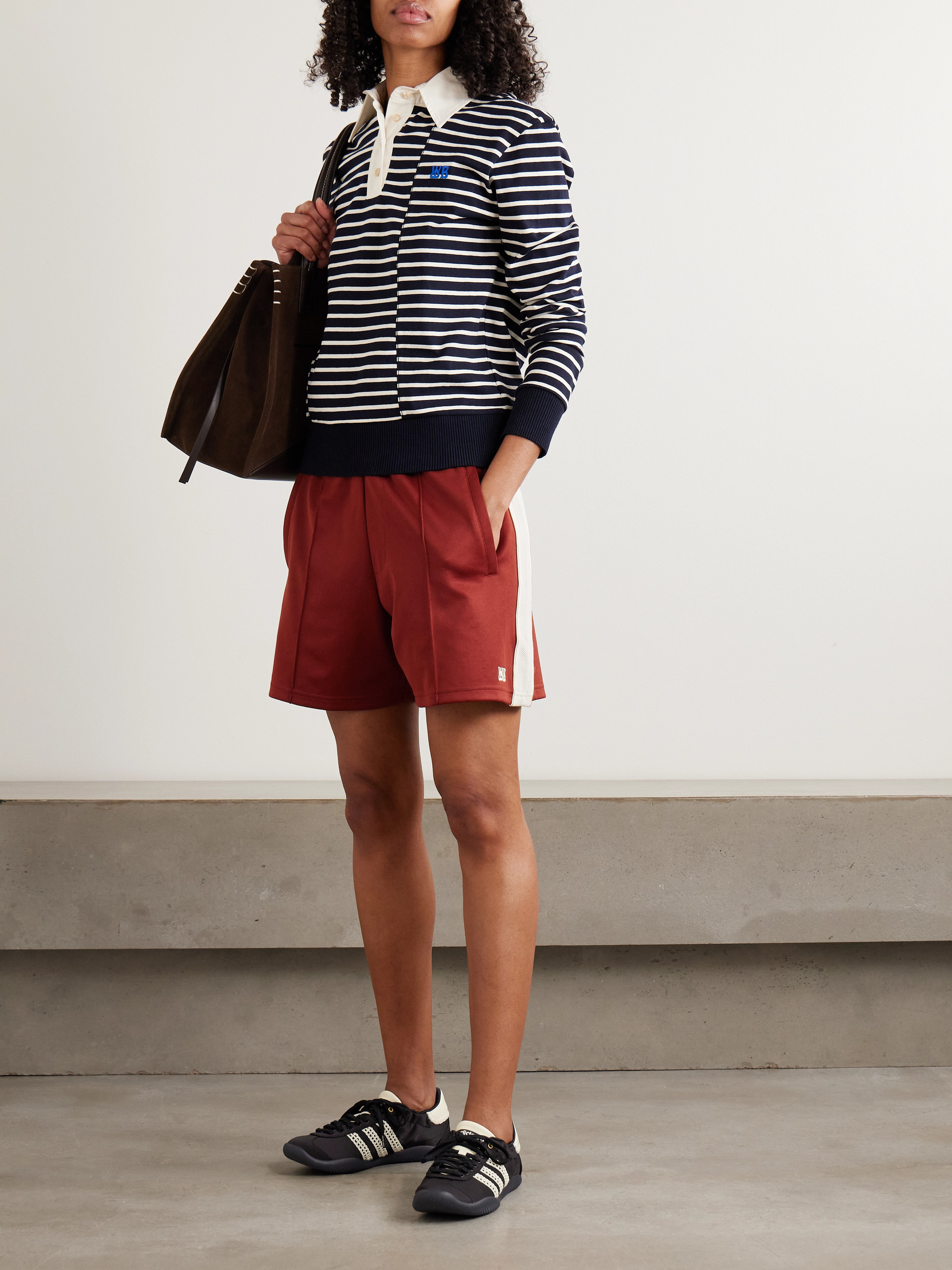 Wales Bonner Reflect embroidered stretch cotton poplin-trimmed striped cotton-jersey polo shirt