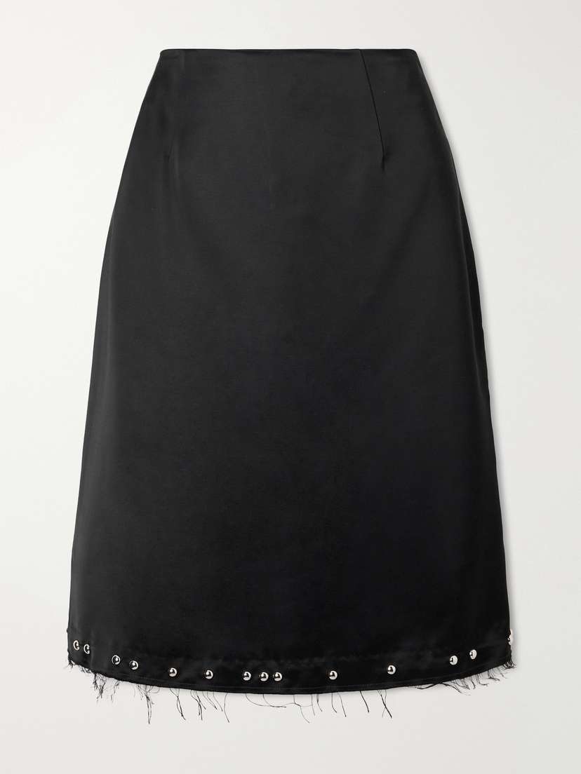 Wales Bonner Iris Studded Frayed Satin Skirt