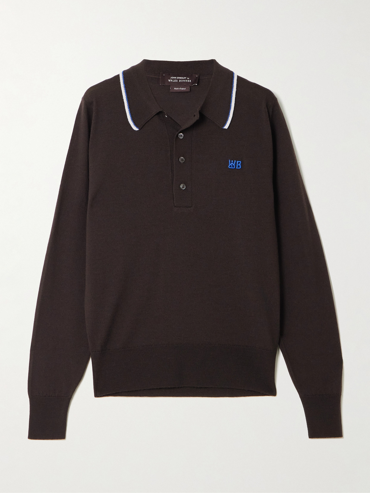 Wales Bonner + John Smedley Henry Merino Wool Polo Sweater In Brown