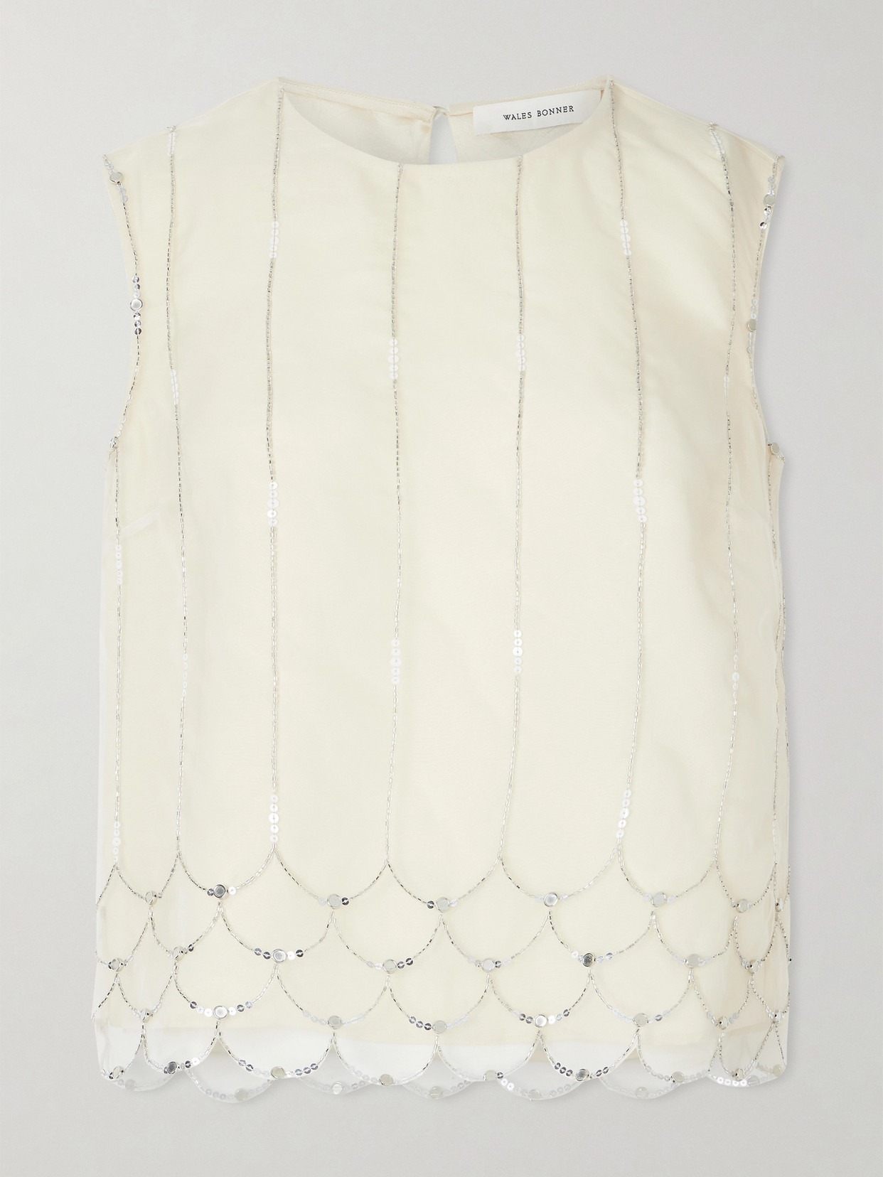 Wales Bonner Triumph Embellished Silk-organza Top In Neutral