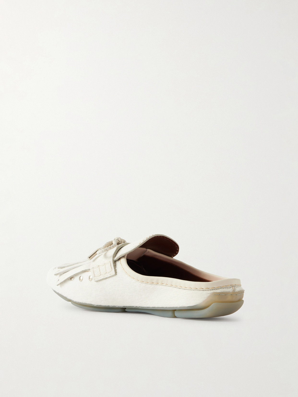 Montego Leather-Trimmed Studded Calf Hair Slip-Ons