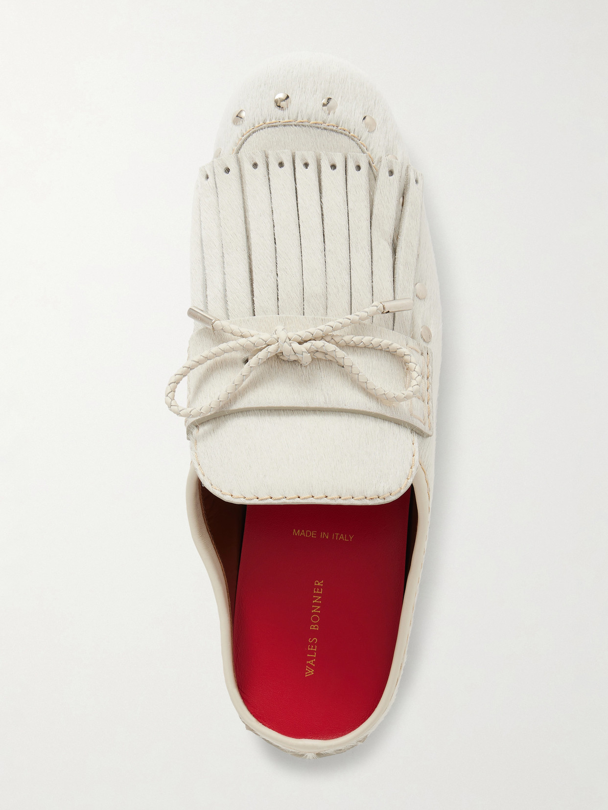 Montego Leather-Trimmed Studded Calf Hair Slip-Ons