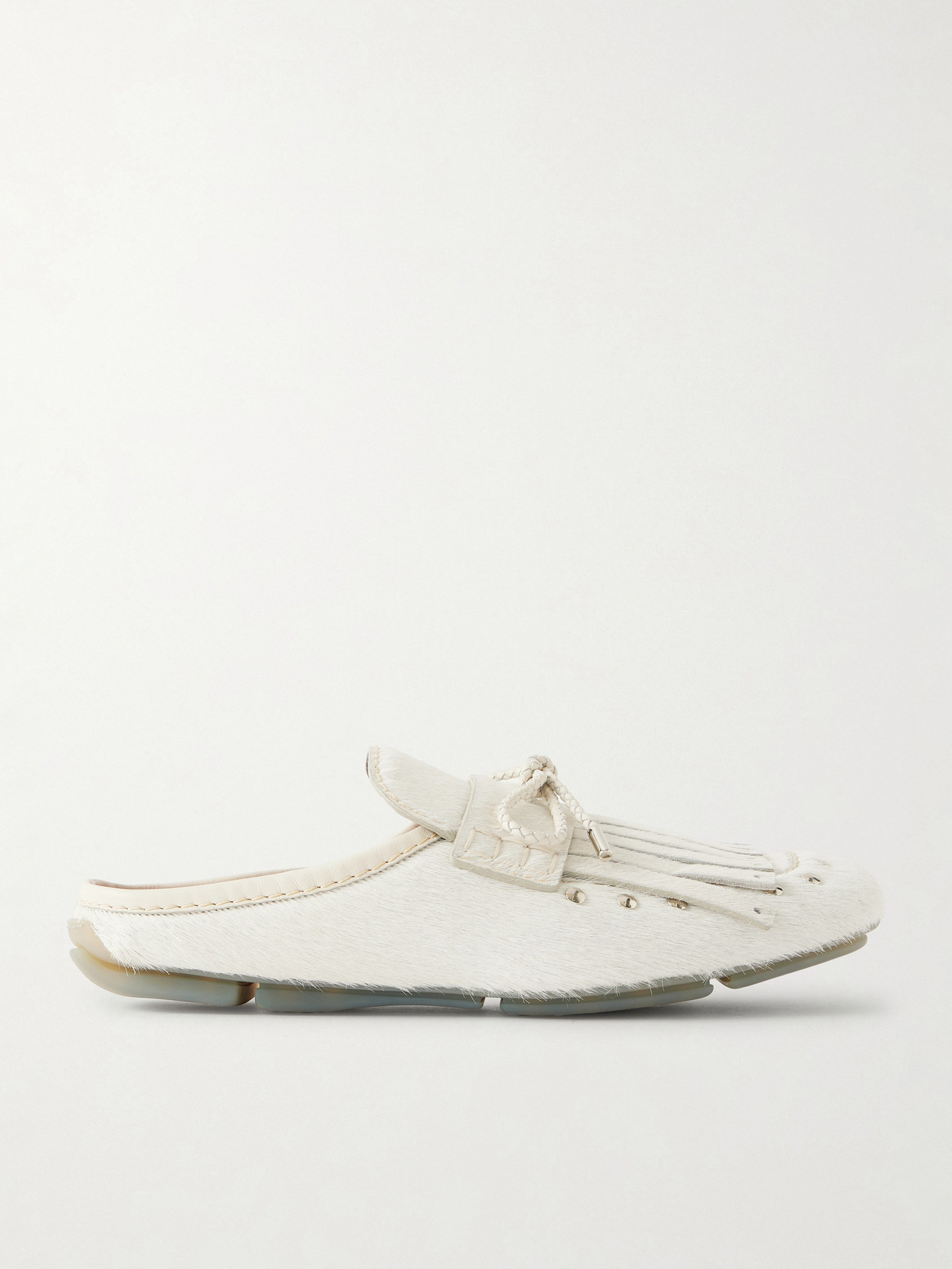 Wales Bonner Montego Leather-trimmed Studded Calf Hair Mules In White