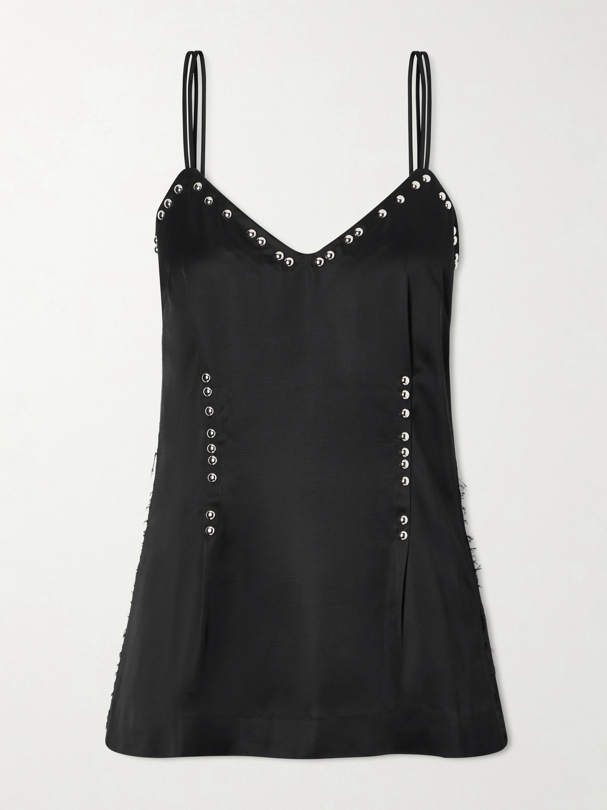 Wales Bonner Iris Studded Frayed Satin Camisole In Black