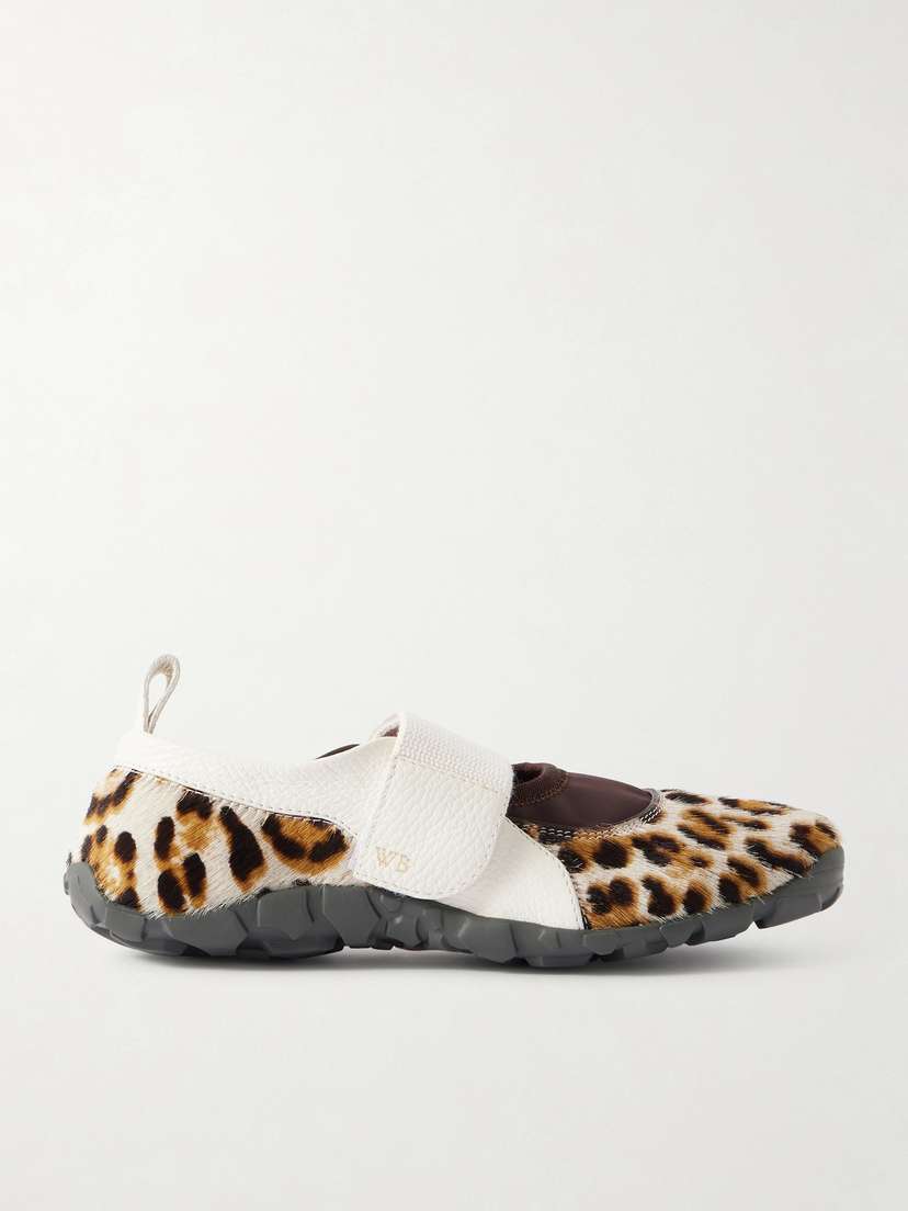 Wales Bonner Jewel Leather-trimmed Leopard-print Calf Hair Mary Jane Sneakers