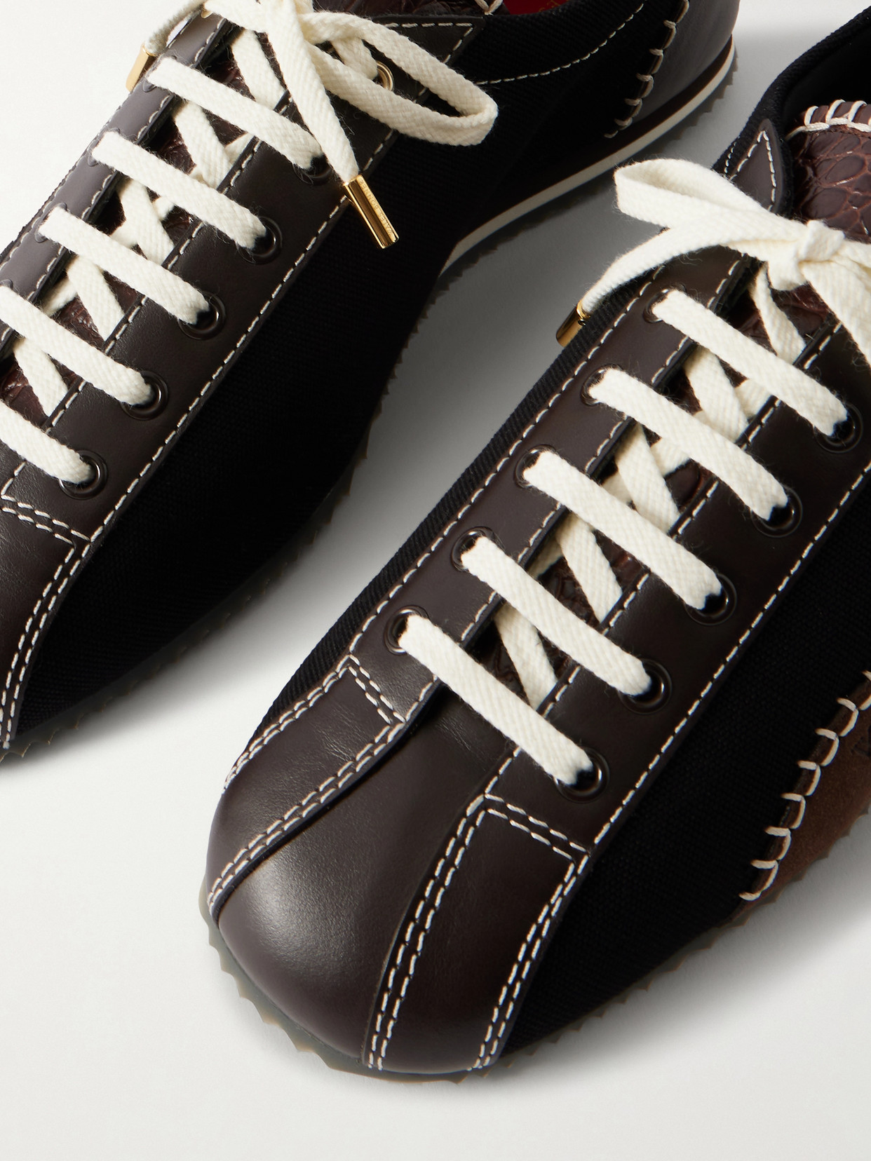 Paris Suede-Trimmed Leather And Canvas Sneakers