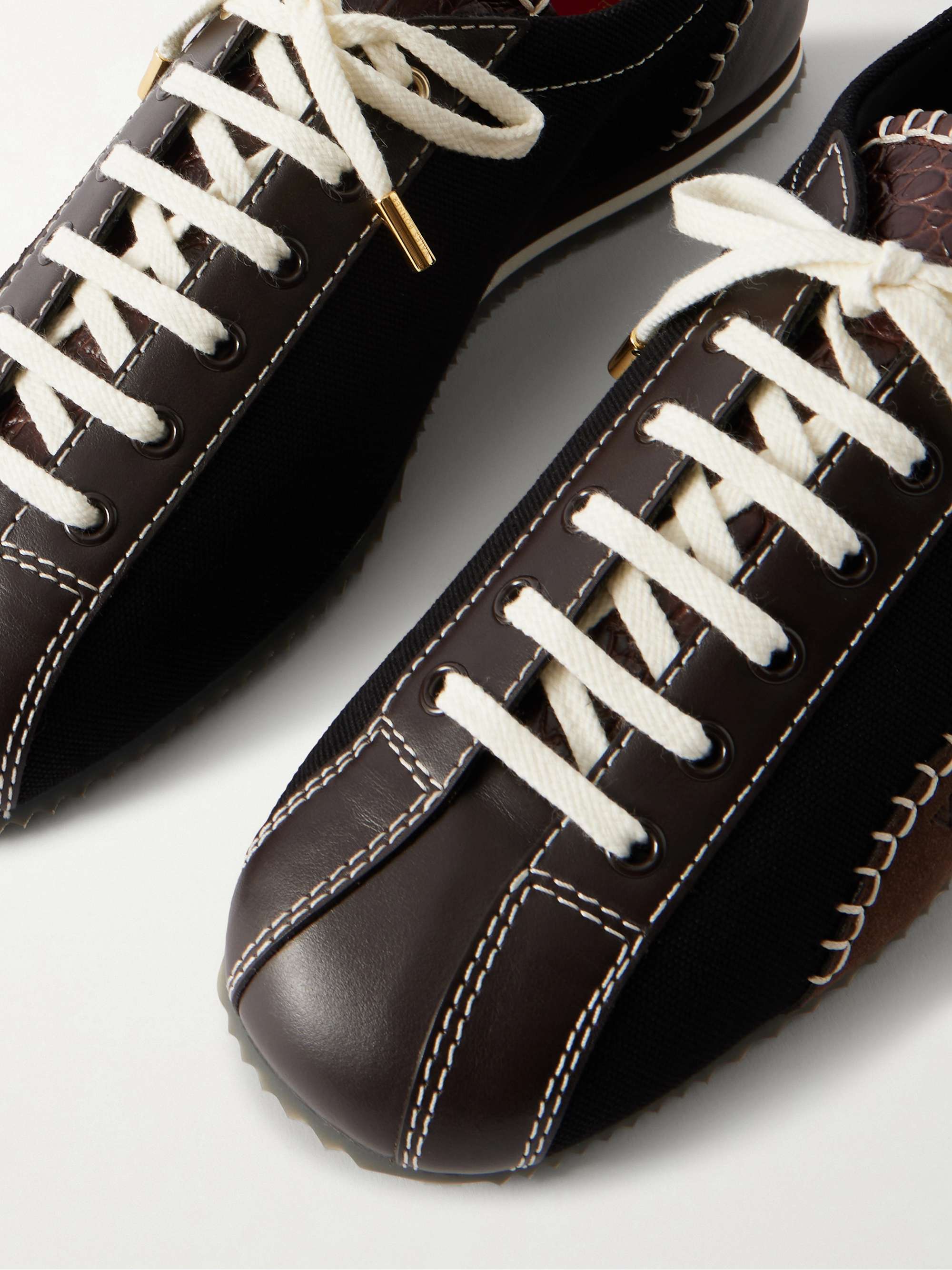 WALES BONNER Paris suede-trimmed leather and canvas sneakers | NET