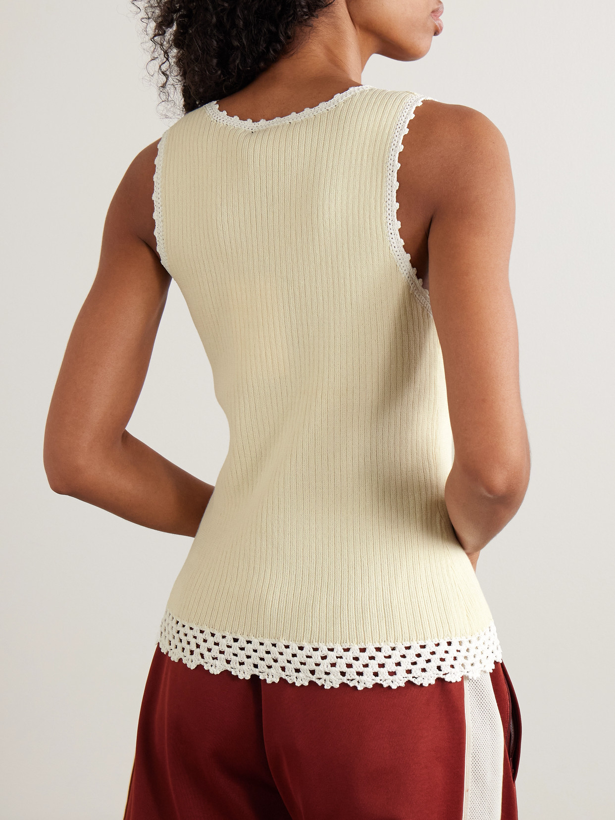 Alice Crochet-Trimmed Knitted Cotton-Blend Tank