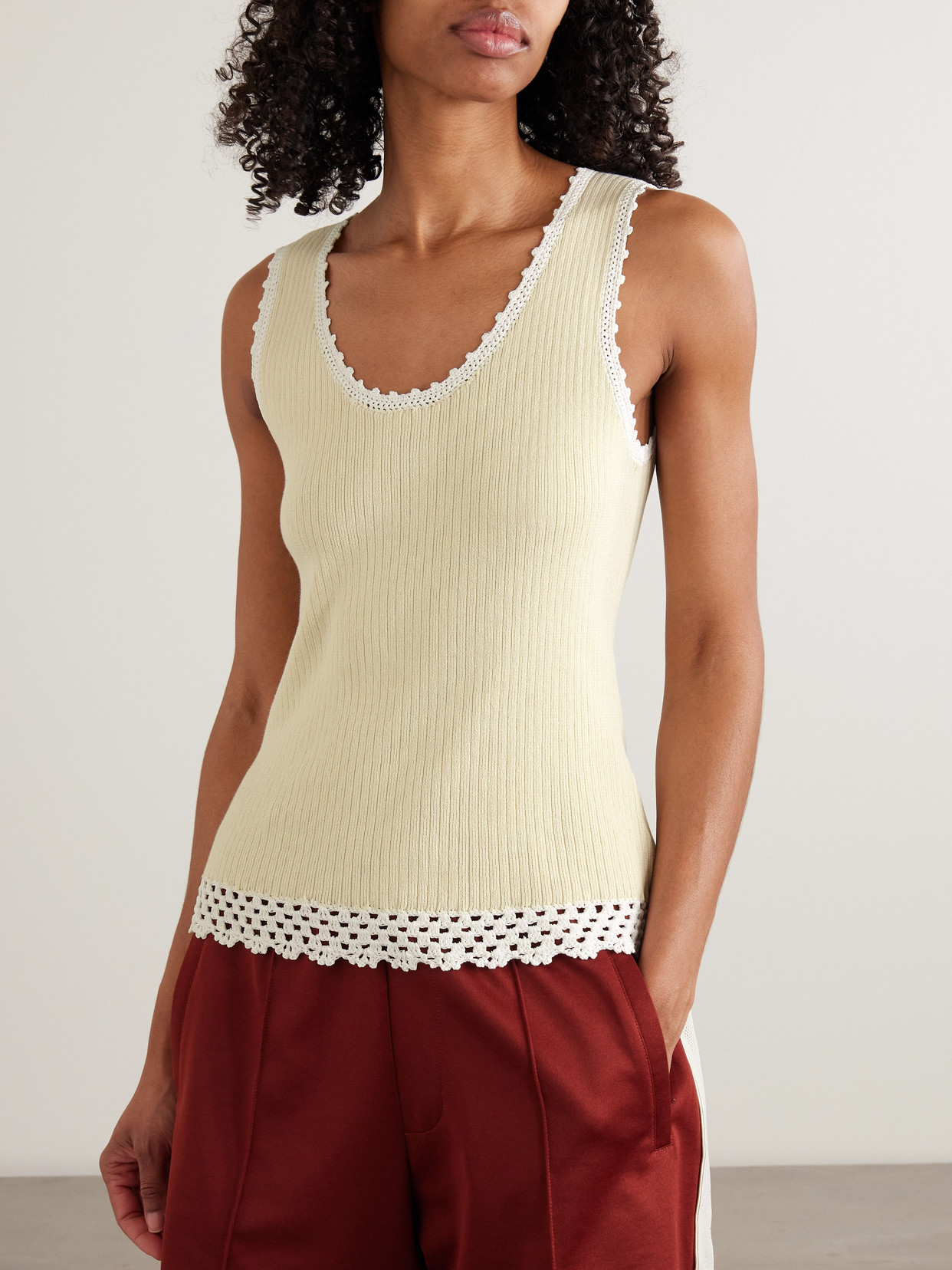 Alice Crochet-Trimmed Knitted Cotton-Blend Tank
