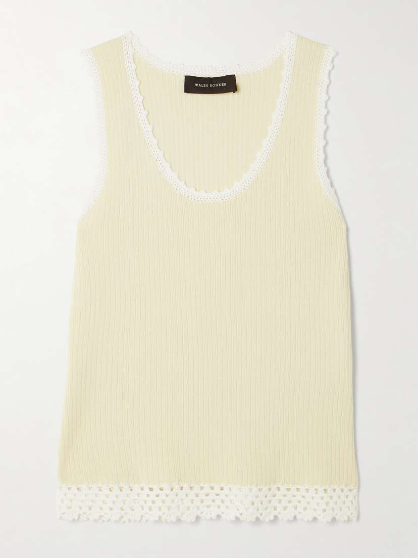 Wales Bonner Alice Crochet-trimmed Knitted Cotton-blend Tank