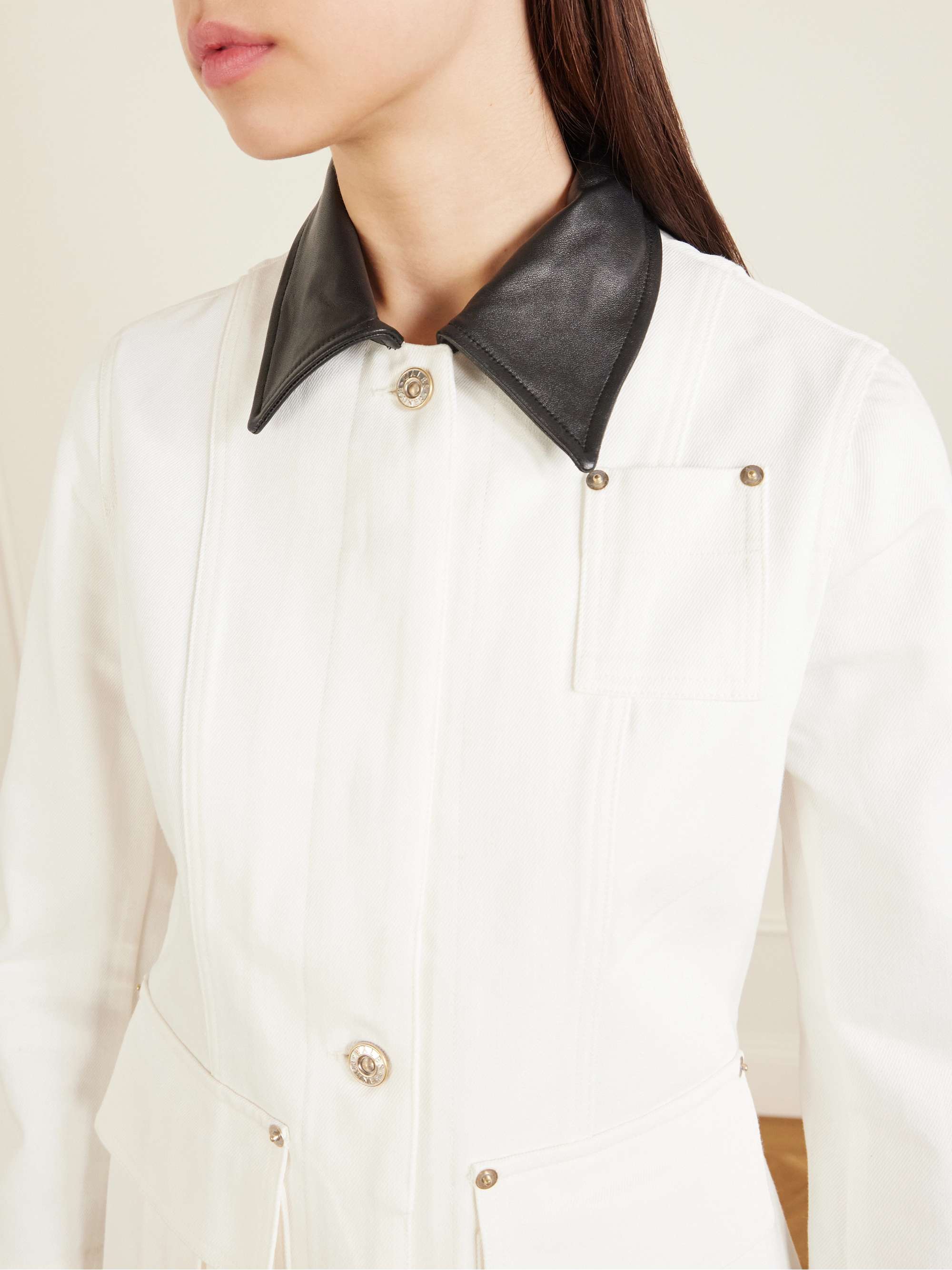 WALES BONNER Echo leather-trimmed organic denim jacket | NET-A-PORTER