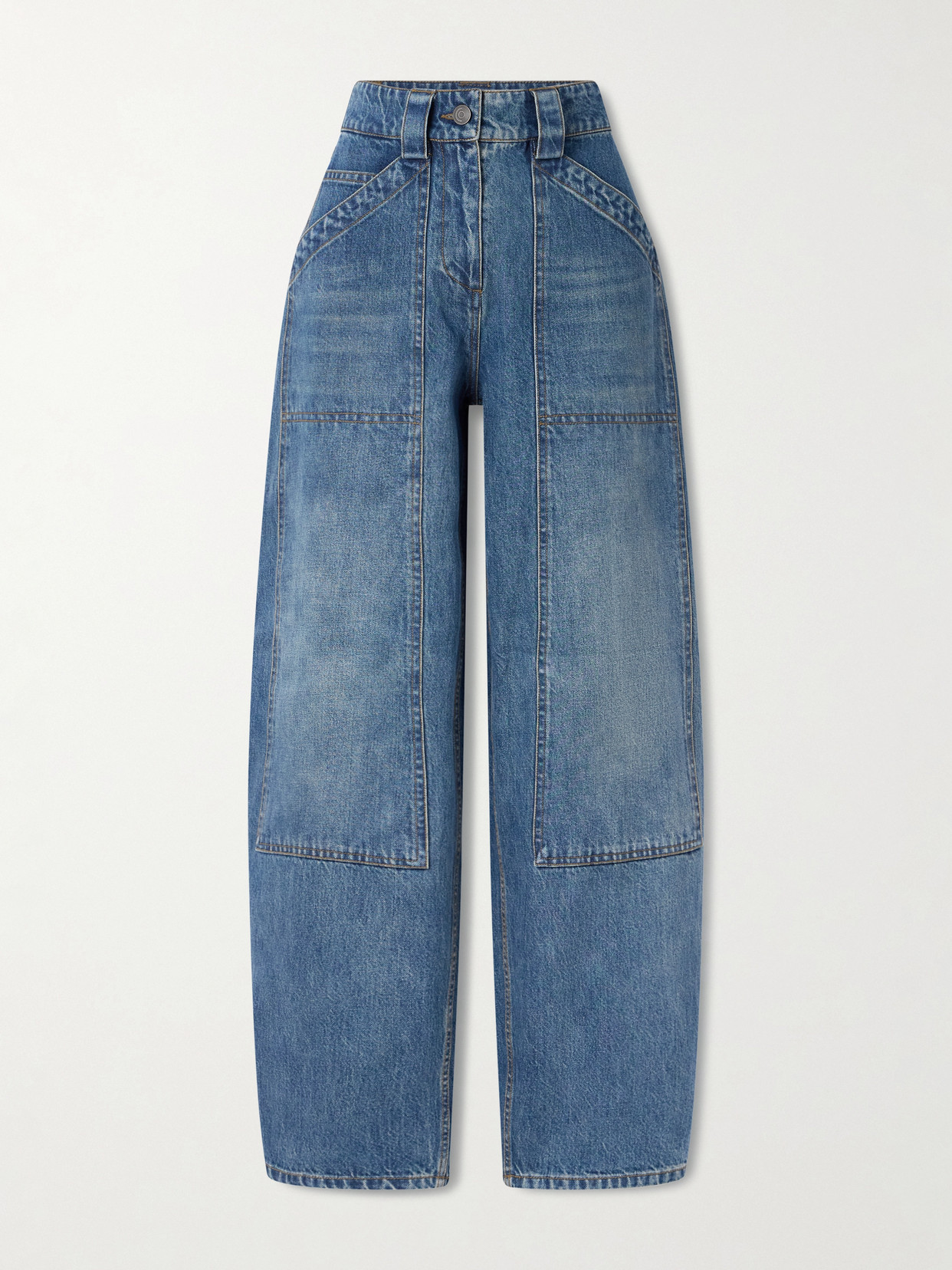 Co Paneled Mid-rise Barrel-leg Jeans In Blue