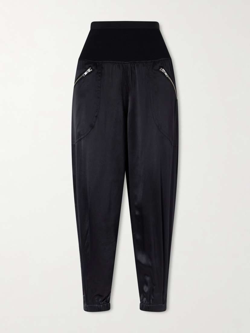Co Cropped Zip-detailed Silk-satin Tapered Sweatpants