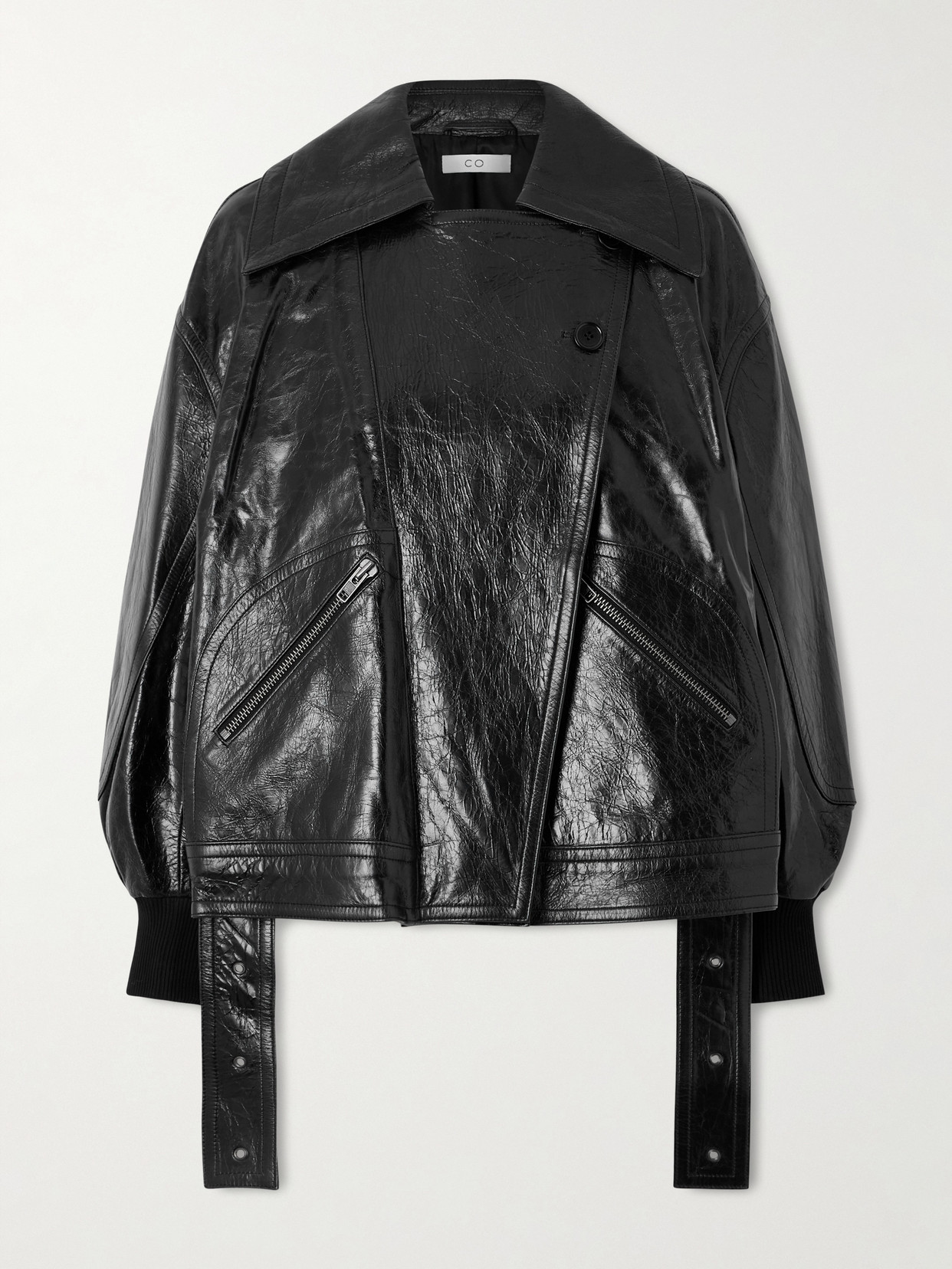 Co Engineered Double-breasted Leather Jacket In Black