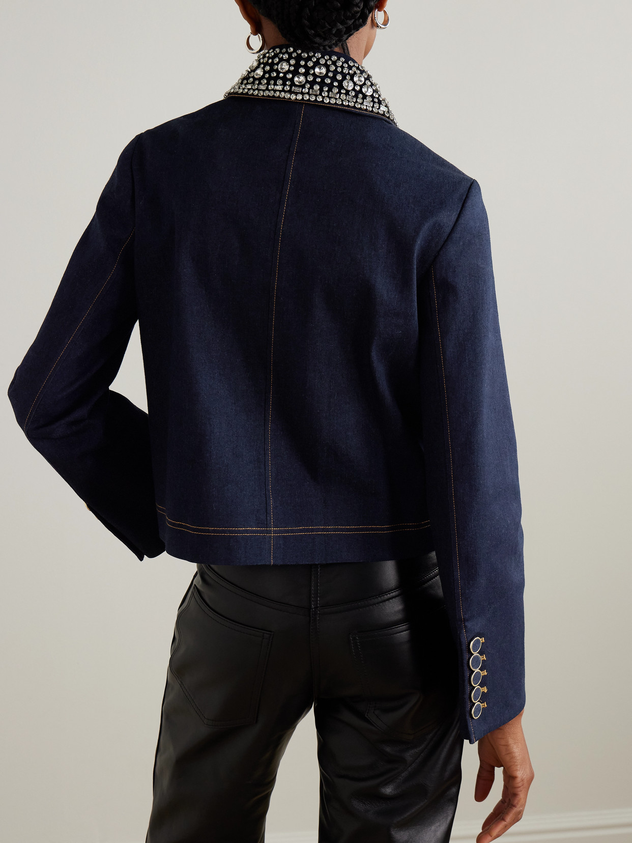 Veronica Beard Barrington Crystal Collar Denim Jacket In Blue