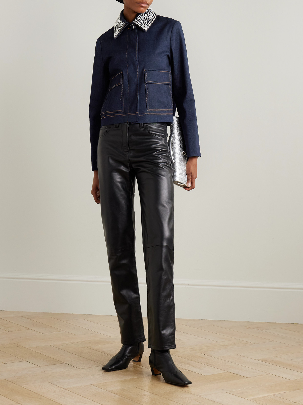 Veronica Beard Barrington Crystal Collar Denim Jacket In Blue