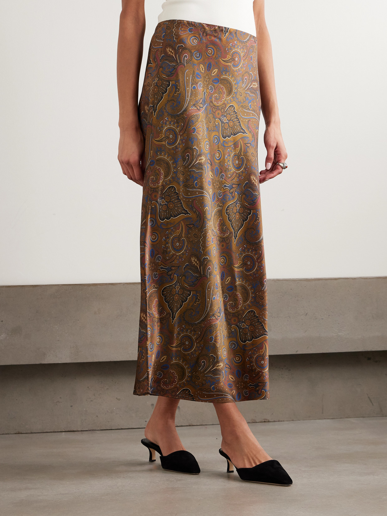 Veronica Beard Clover Paisley-print Silk-blend Satin Midi Skirt In Multi