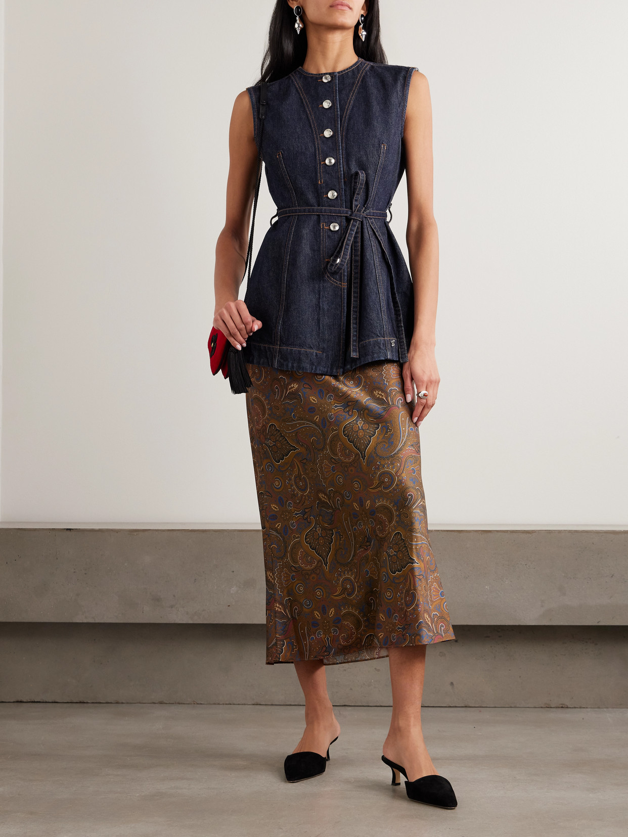 Veronica Beard Clover Paisley-print Silk-blend Satin Midi Skirt In Multi