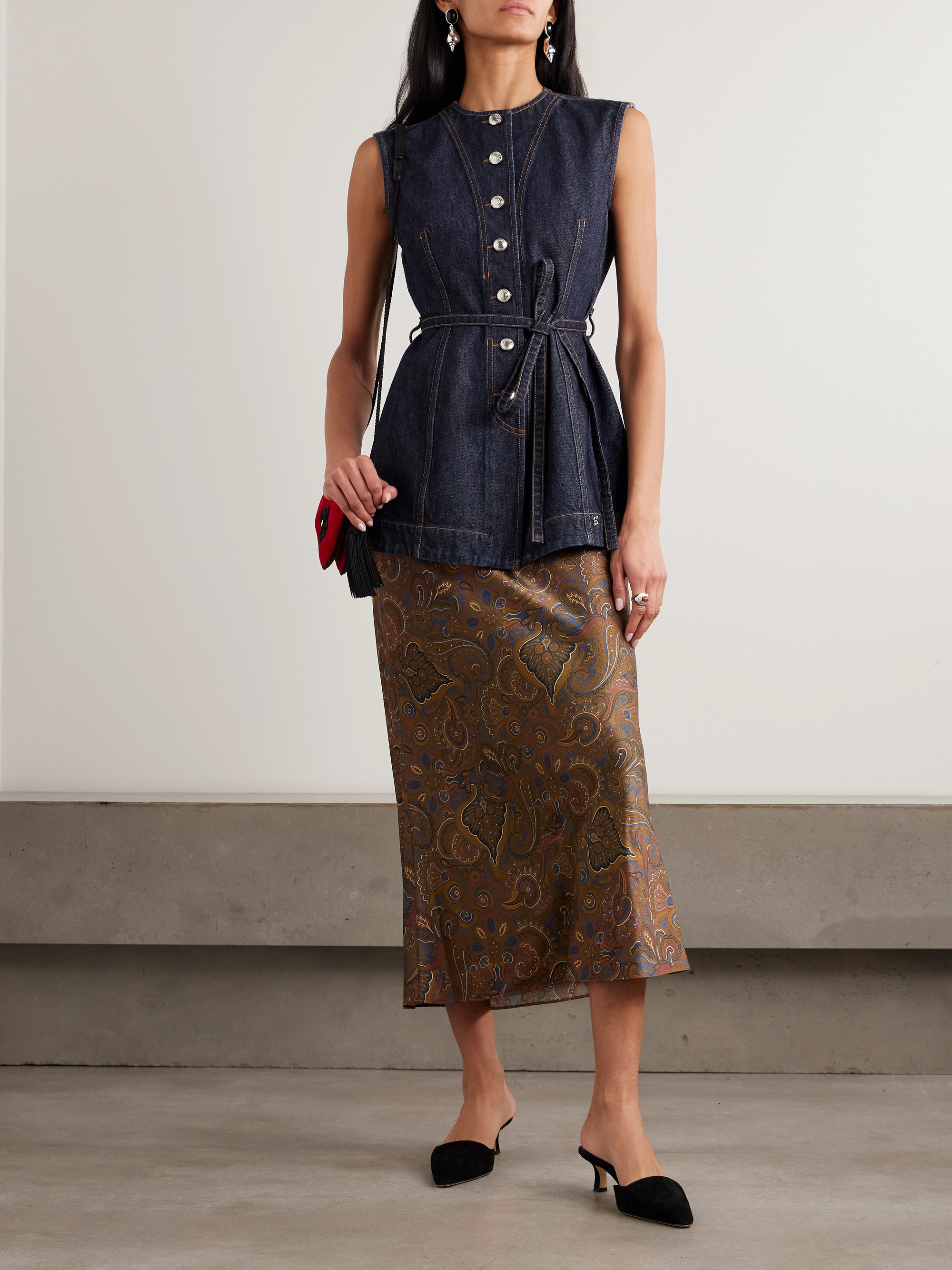 Veronica Beard - Clover paisley-print silk-blend satin midi skirt