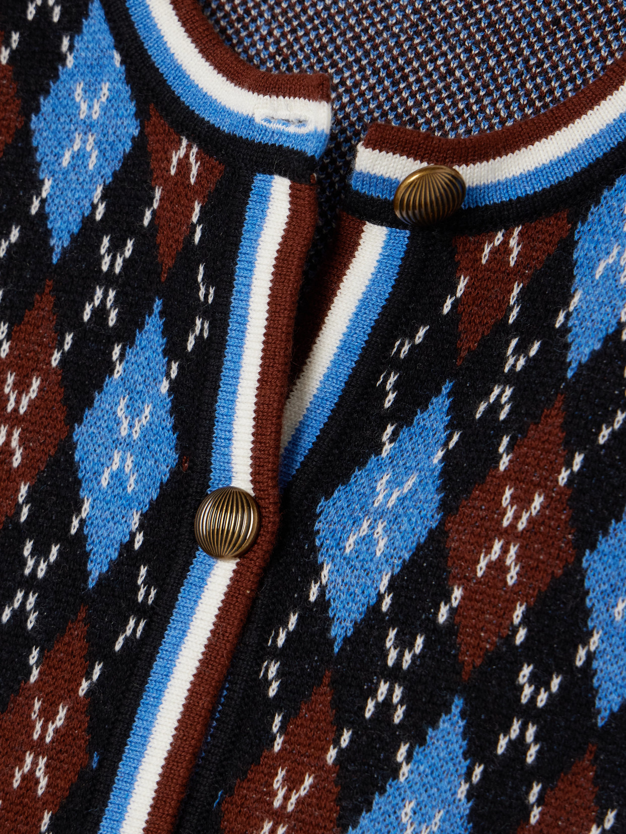 Veronica Beard Sylvane Striped Argyle Wool And Cotton-blend Cardigan In Blue