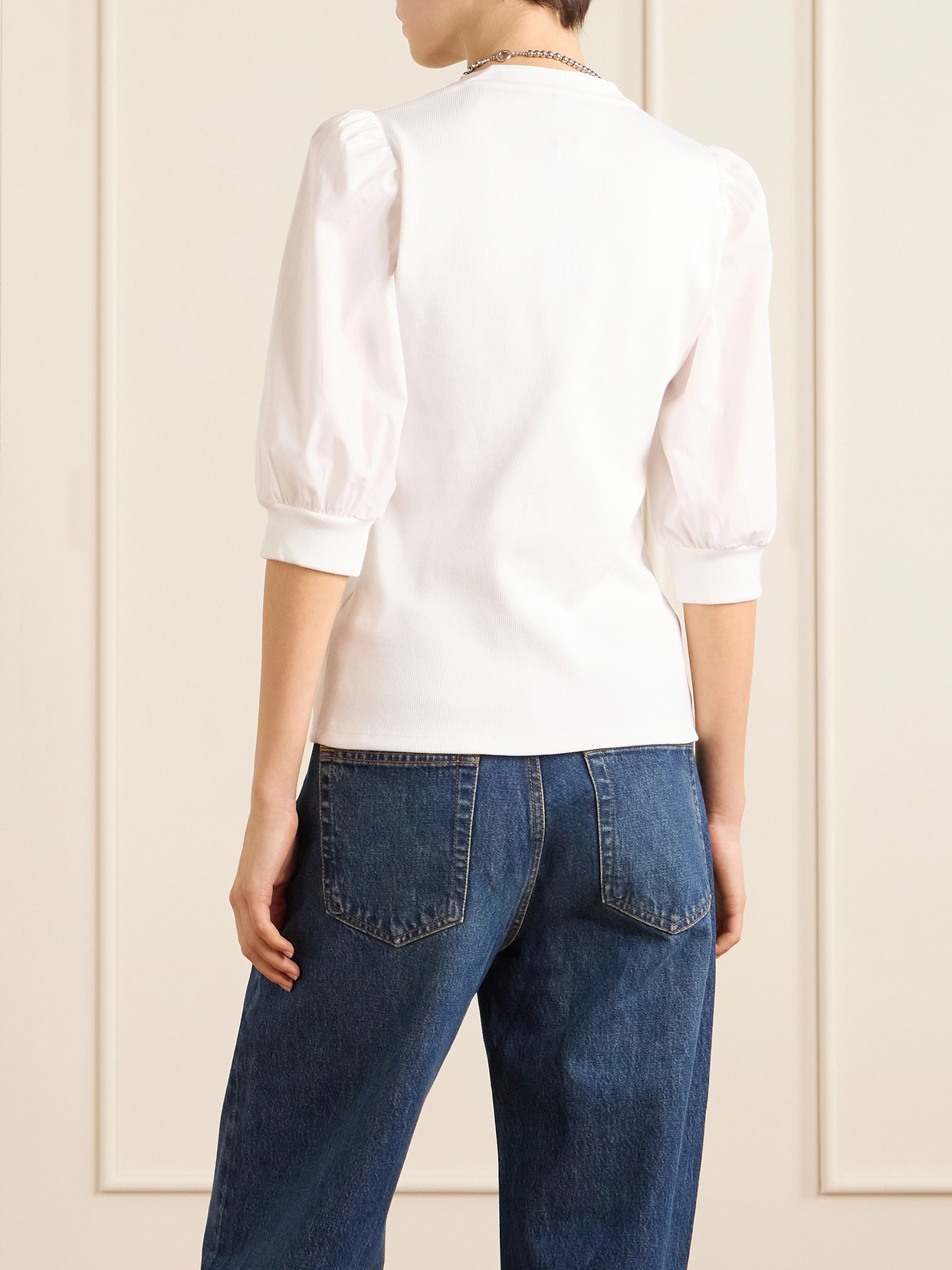 Veronica Beard Coralee Poplin And Ribbed Stretch Pima Cotton-jersey Top In White