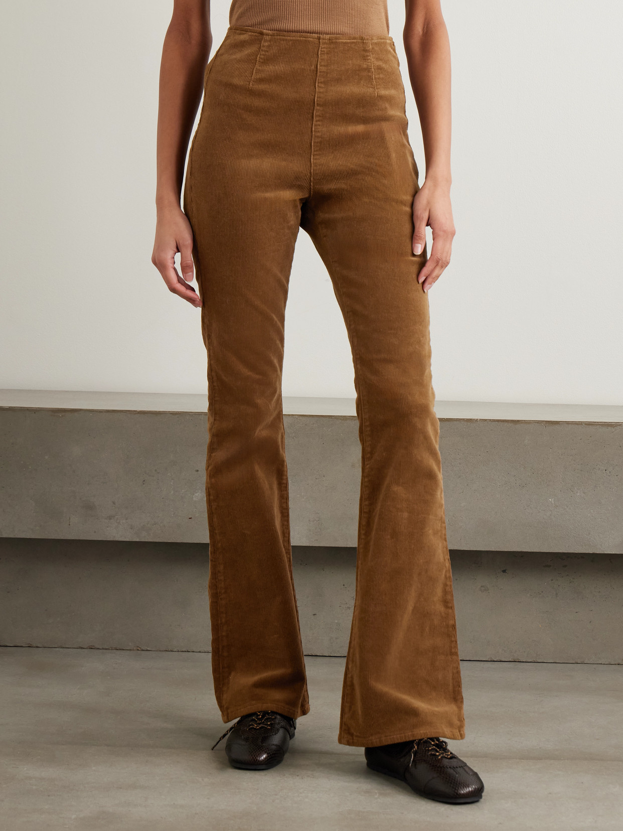 Veronica Beard Beverly Stretch-cotton Corduroy Flared Pants In Brown