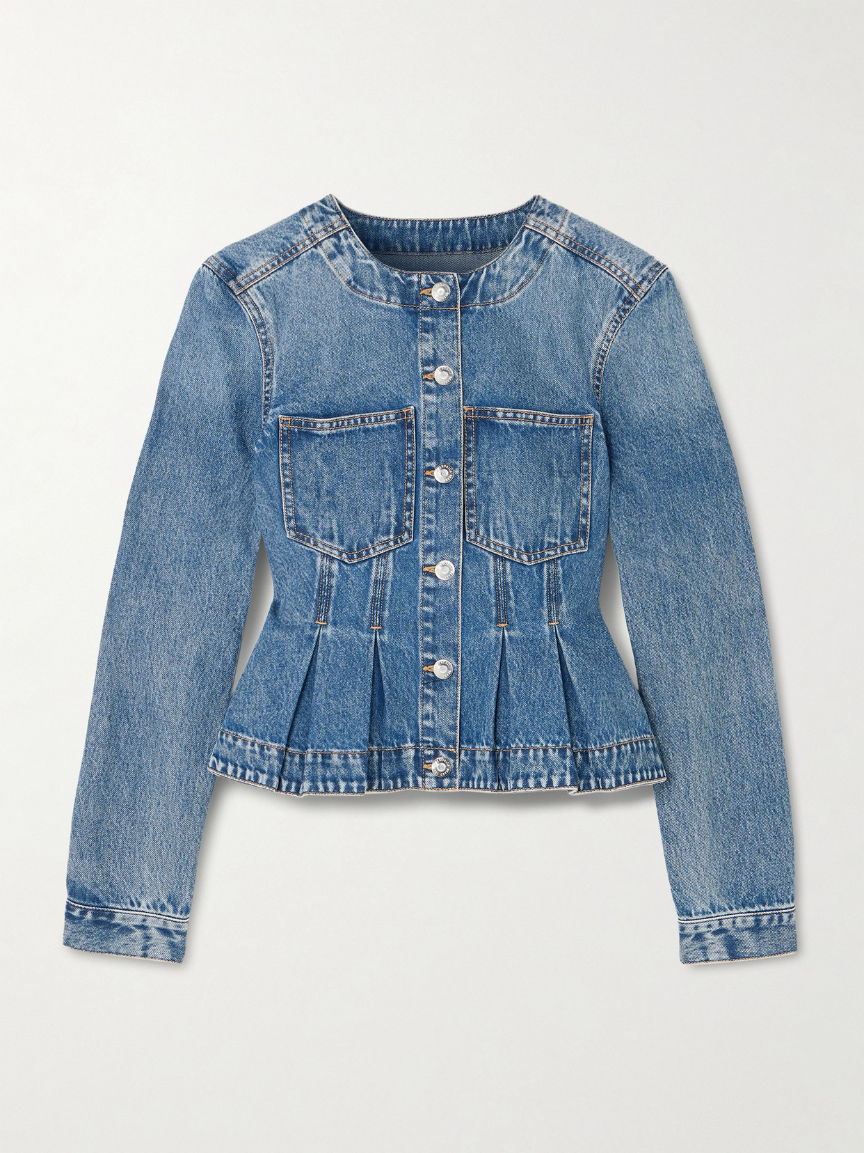 Veronica Beard Zahara Pleated Denim Peplum Jacket In Blue