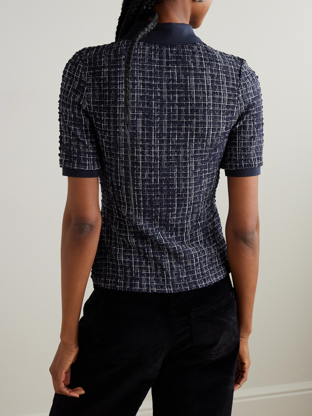 Veronica Beard Benedetta Checked Seersucker Polo Shirt In Blue