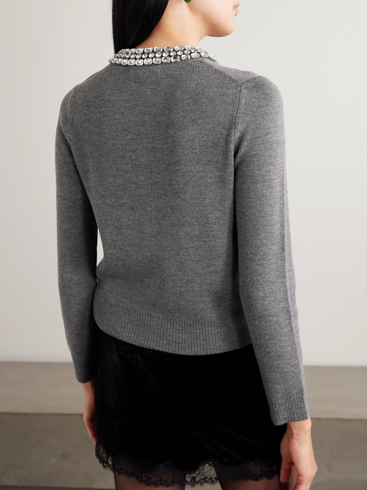 Veronica Beard Daro Crystal-embellished Wool Cardigan In Gray