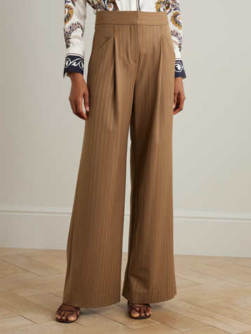 Veronica Beard Rimini pleated pinstriped woven wide-leg pants