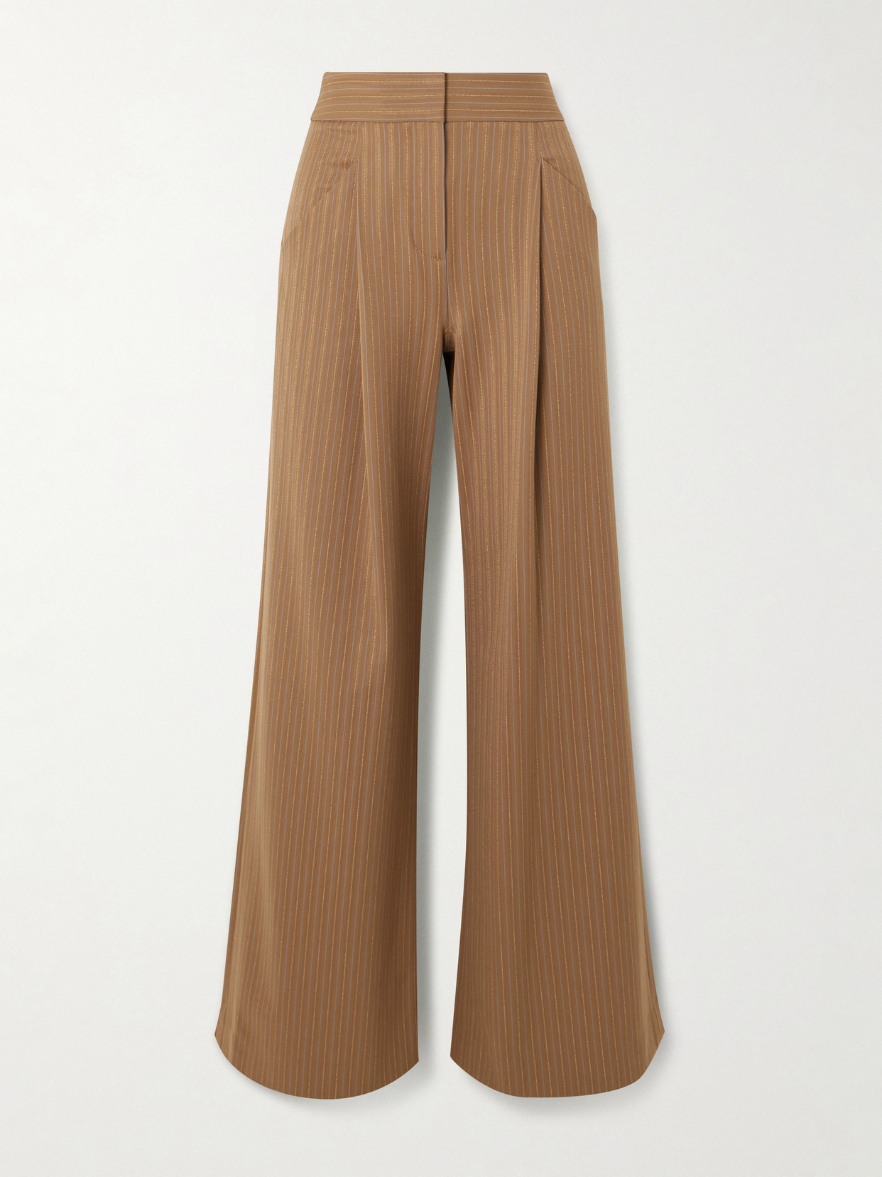 Veronica Beard Rimini Pleated Pinstriped Woven Wide-leg Pants In Brown