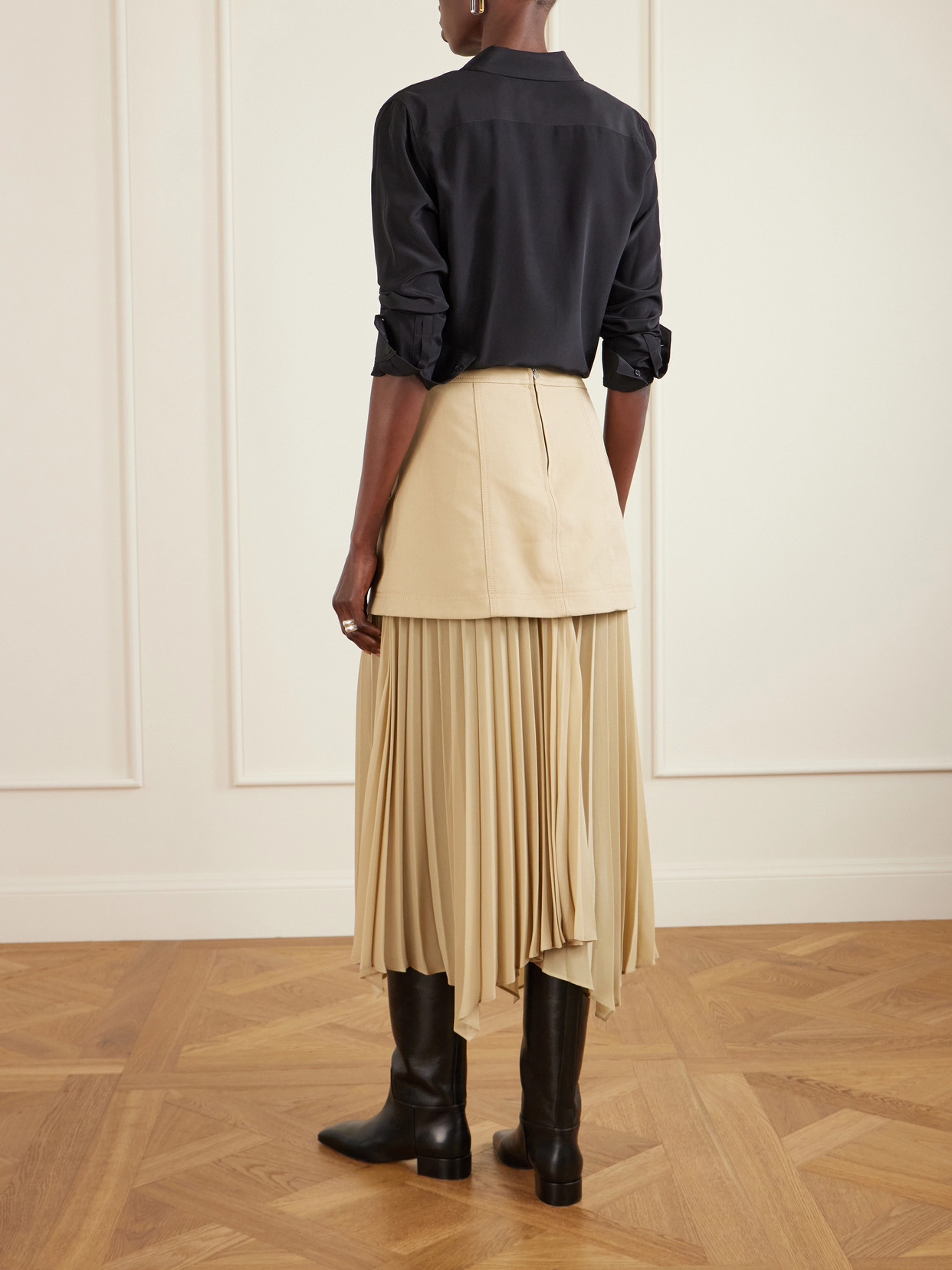 Veronica Beard Patricka Asymmetric Layered Pleated Woven Skirt In Neutral