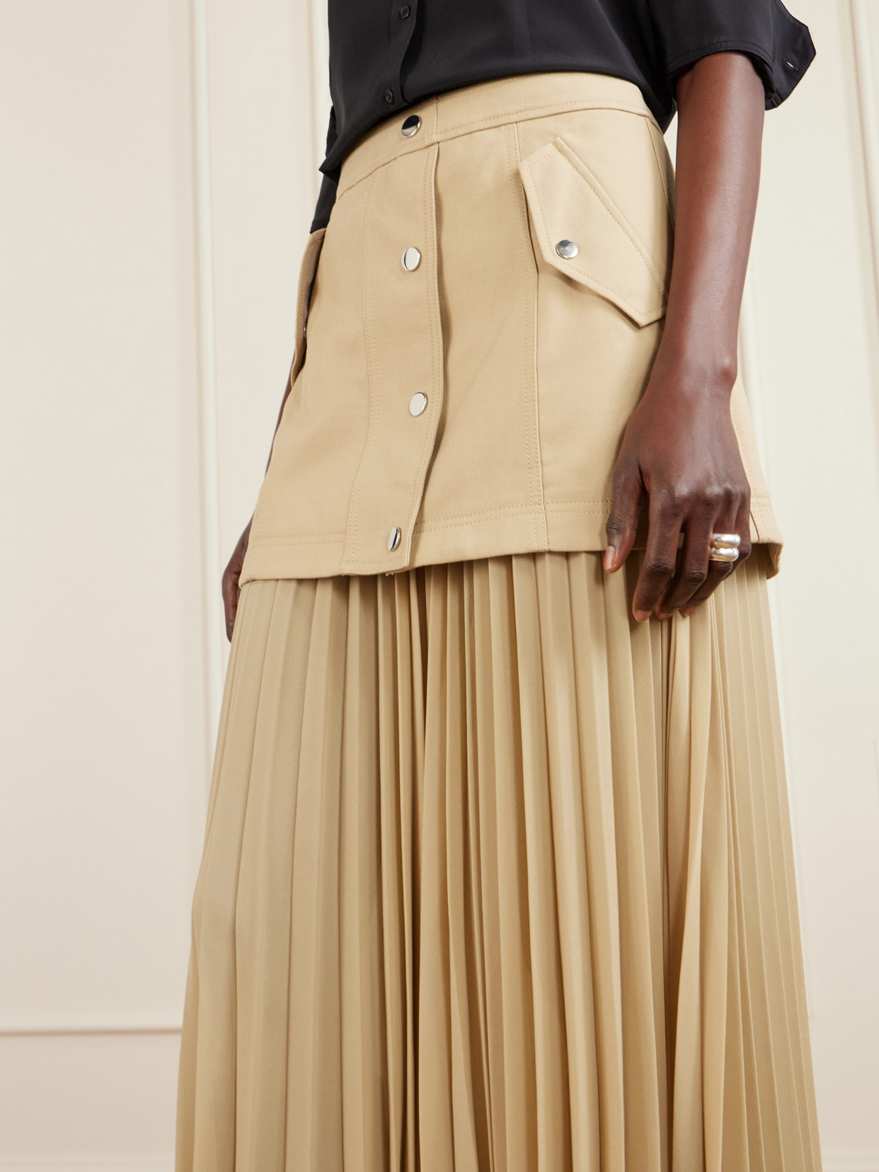 Veronica Beard Patricka Asymmetric Layered Pleated Woven Skirt In Neutral