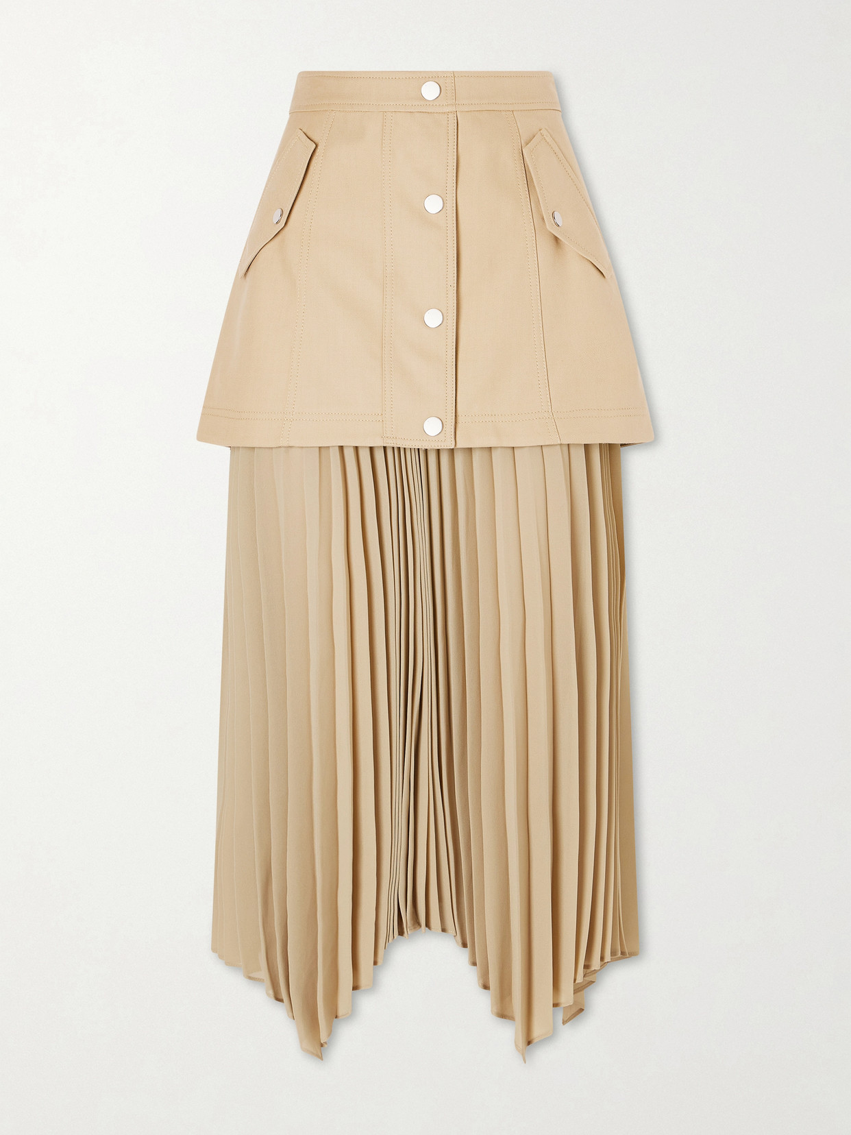 Veronica Beard Patricka Asymmetric Layered Pleated Woven Skirt In Neutral