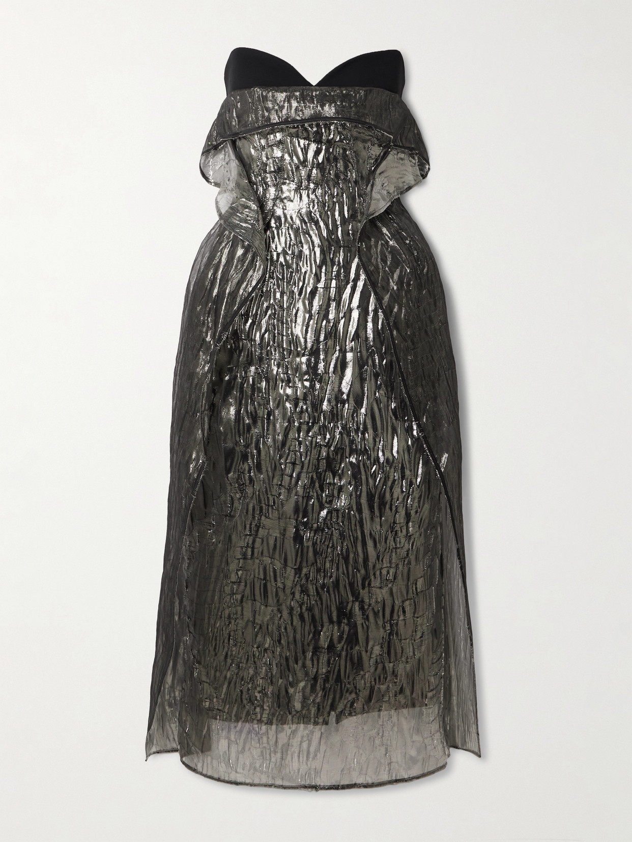 Maticevski De La Cruz Strapless Layered Lamé And Crepe Gown In Black