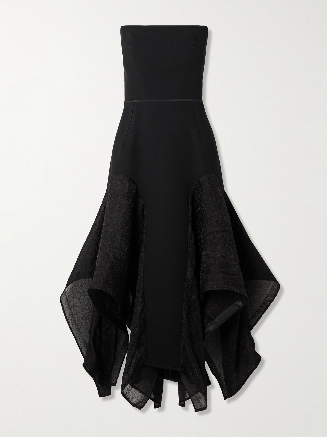 Maticevski Sybil Strapless Asymmetric Crepe And Crinkled-organza Dress In Black
