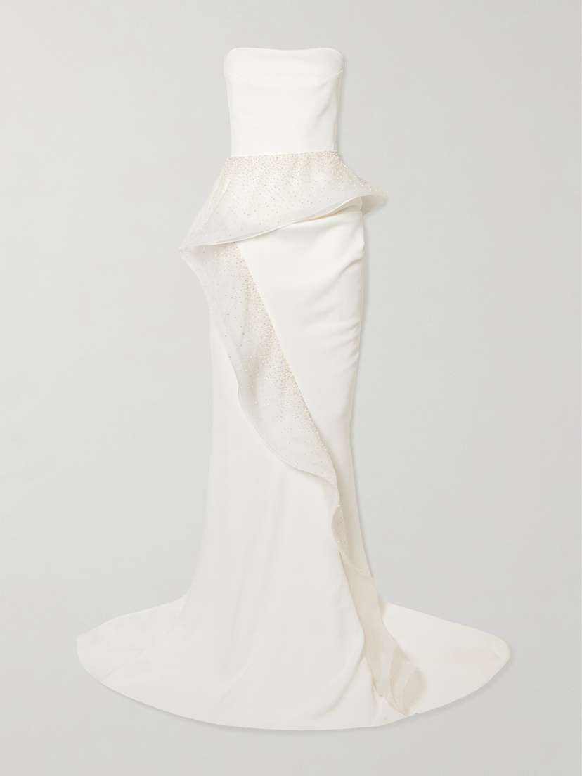 Maticevski Hopeton Strapless Bead-embellished Silk-trimmed Crepe Gown