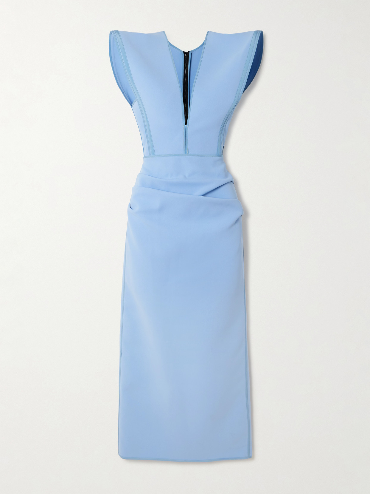 Maticevski Wingtip Draped Crepe Midi Dress In Blue