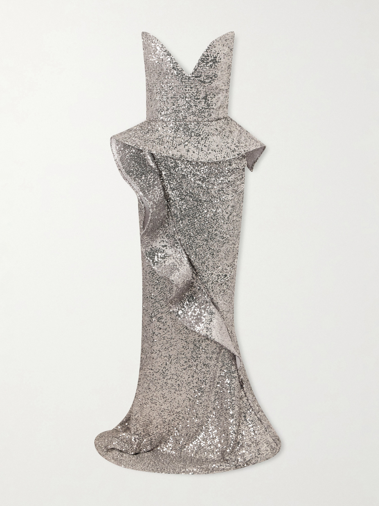 Maticevski Glorious Strapless Sequined Crepe Gown In Gray