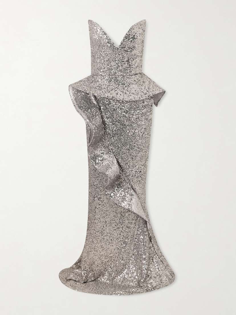 Maticevski Glorious Strapless Sequined Crepe Gown
