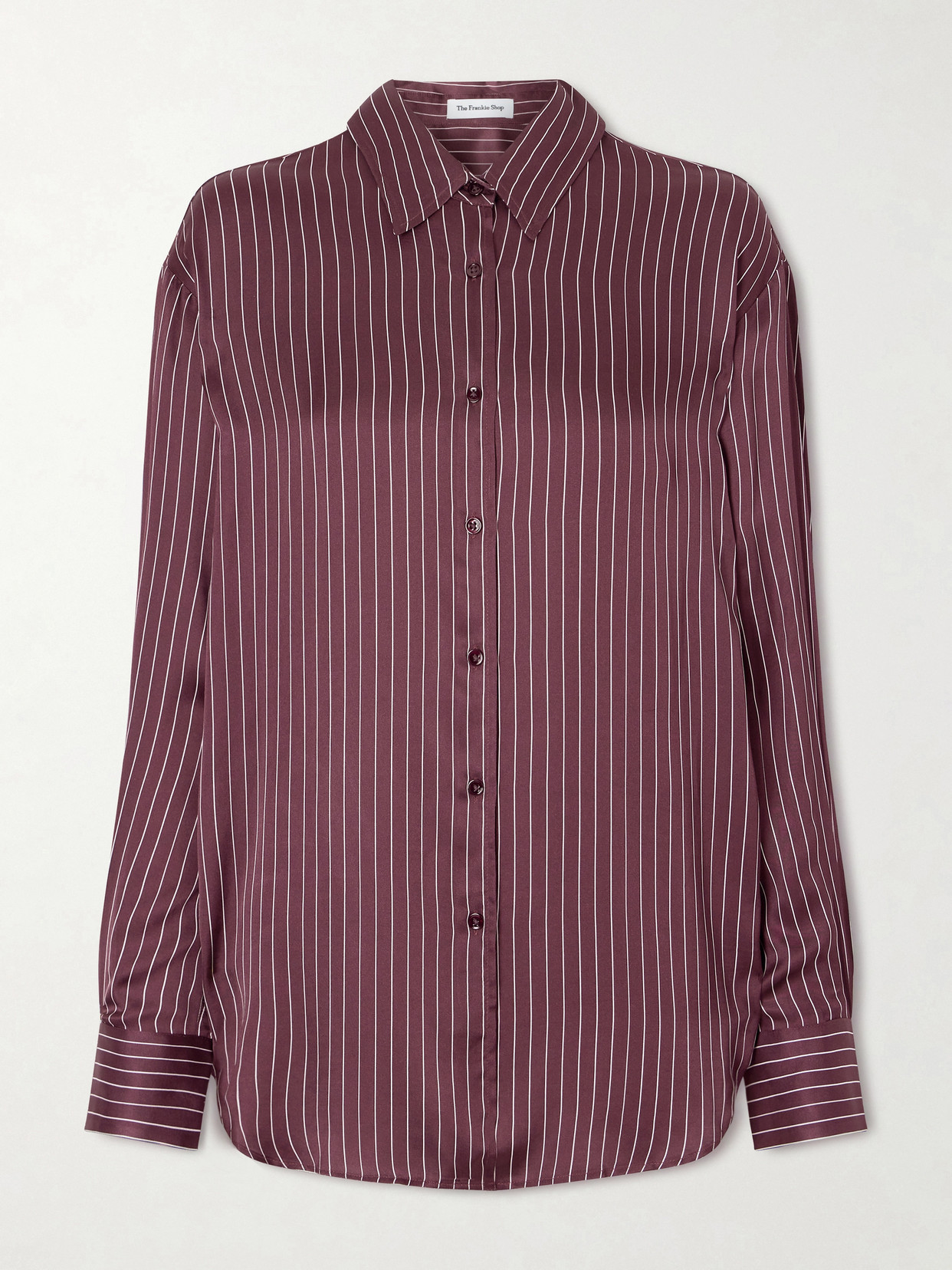 The Frankie Shop Peri Striped Satin Shirt In Burgundy
