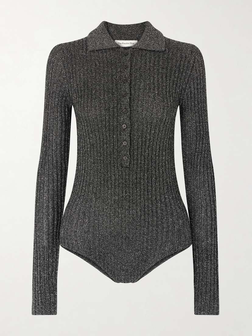 The Frankie Shop Solana Metallic Ribbed-knit Bodysuit