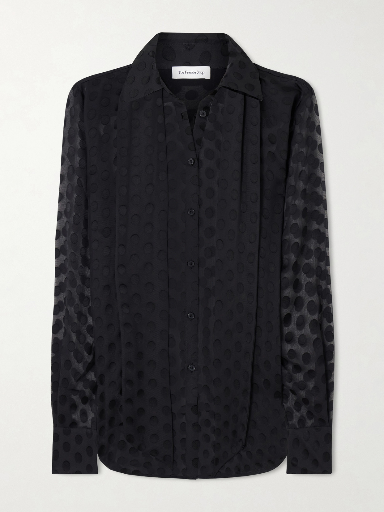 The Frankie Shop Peri Pussy-bow Polka-dot Chiffon Shirt In Black
