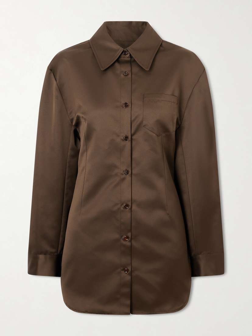 The Frankie Shop Akita Darted Satin Mini Shirt Dress