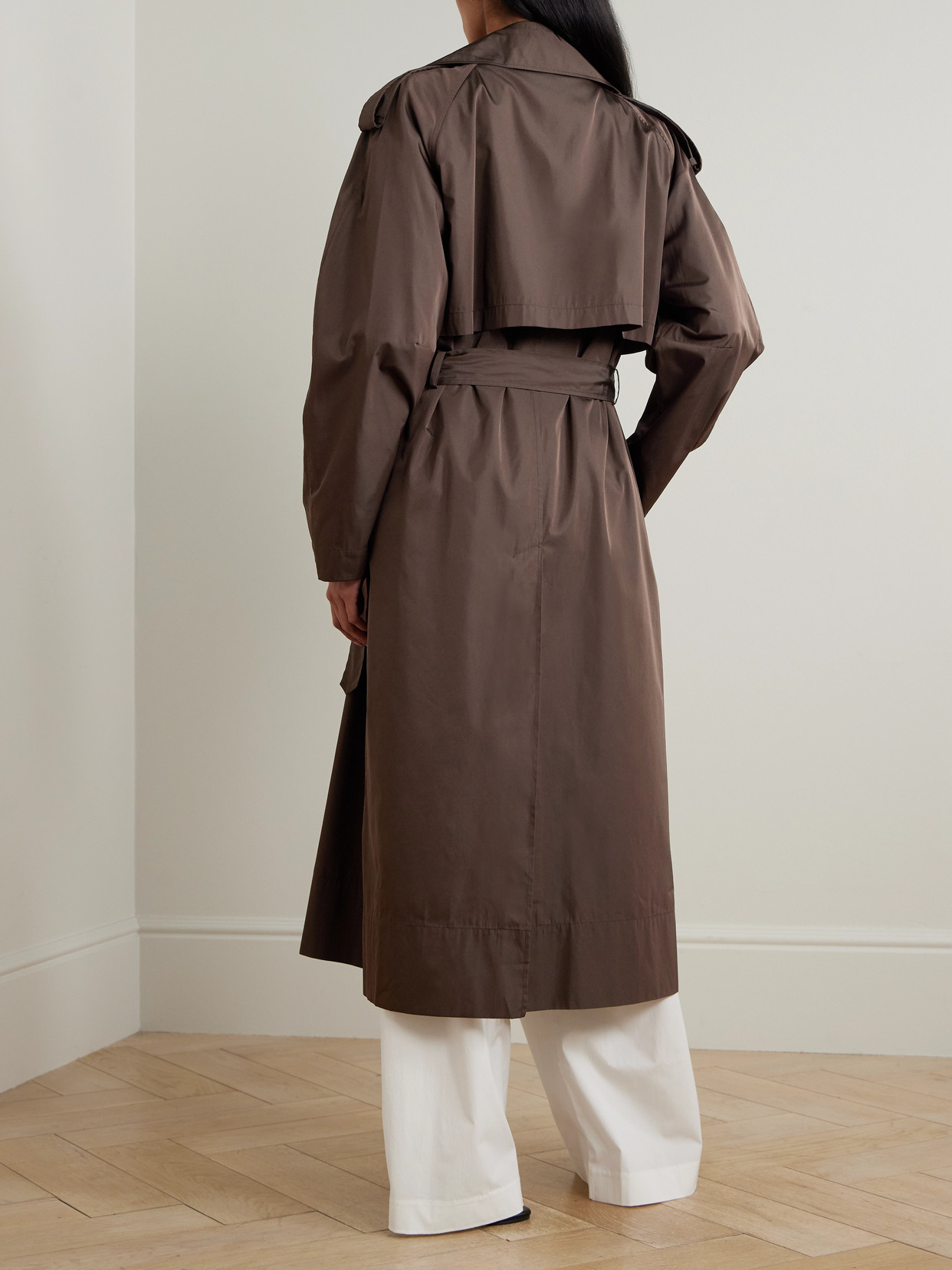 St Agni Double-breasted Recycled-taffeta Trench Coat In Brown