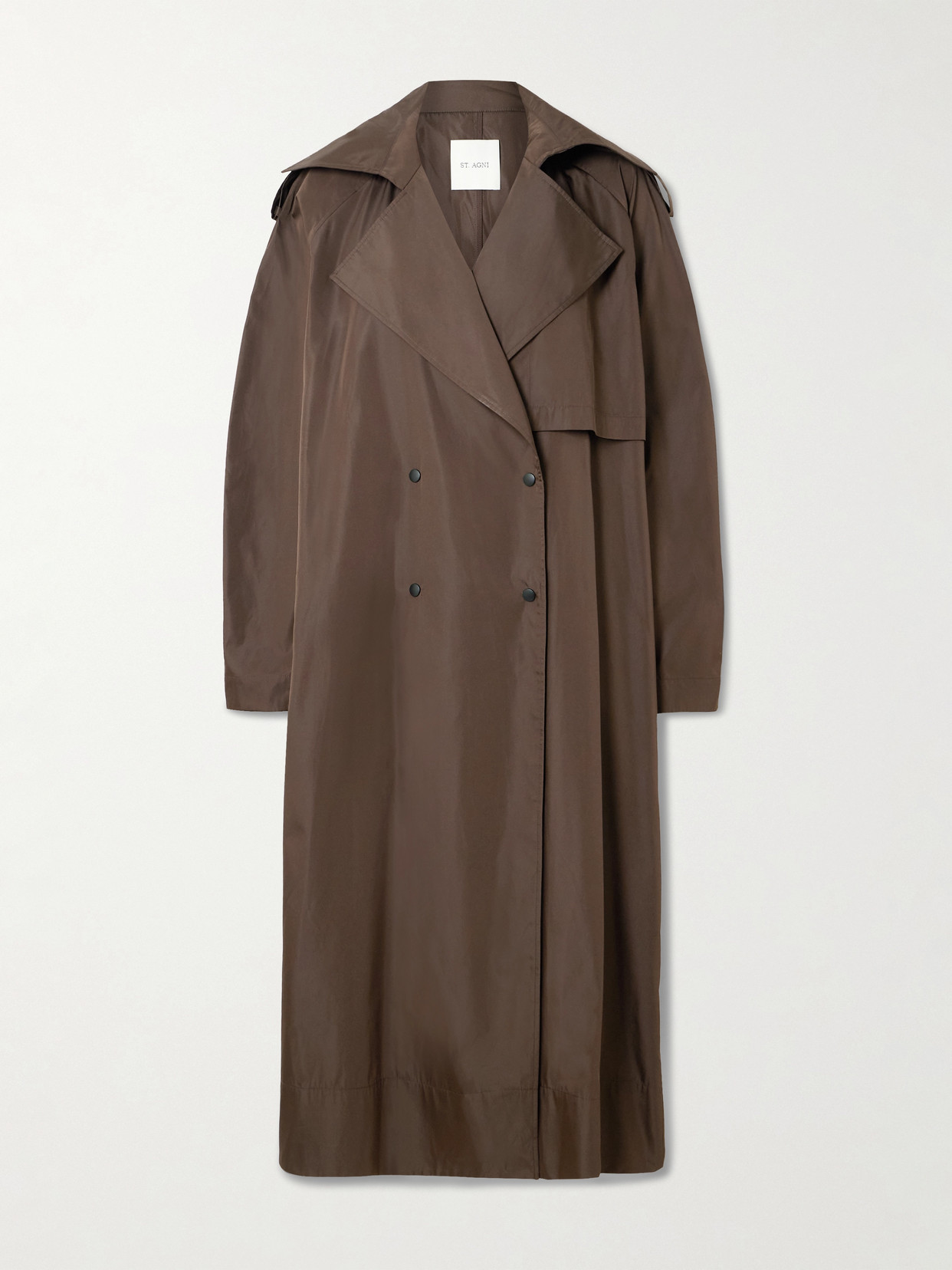 St Agni Double-breasted Recycled-taffeta Trench Coat In Brown
