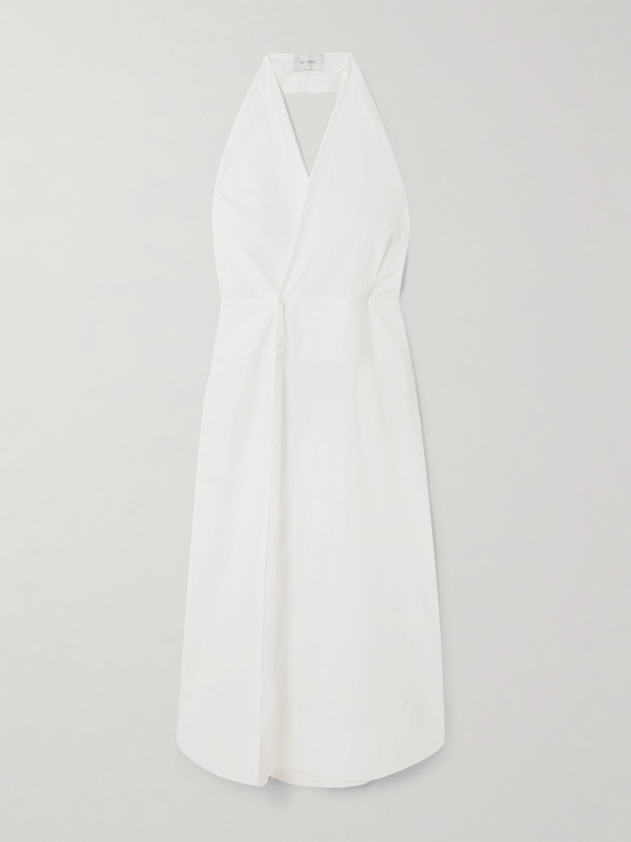 St Agni Cotton-blend Poplin Halterneck Wrap Maxi Dress In White
